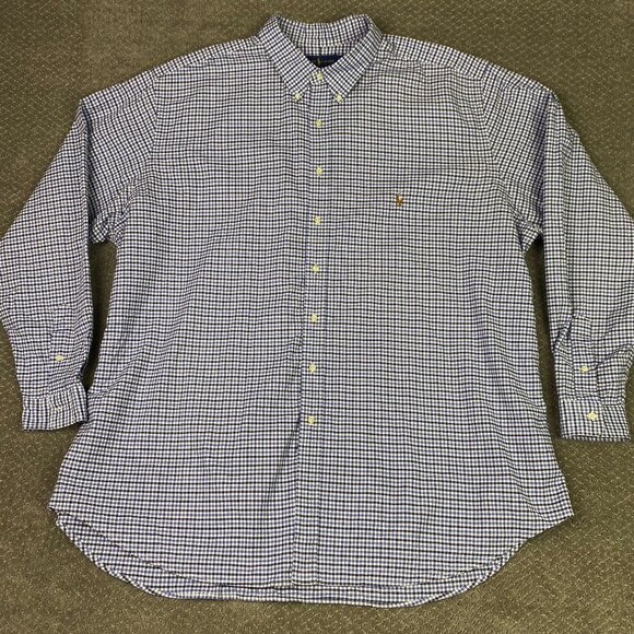 Ralph Lauren Stretch Oxford Shirt Men's 3XLT Blue White Gingham Check Polo Plaid - Picture 2 of 12